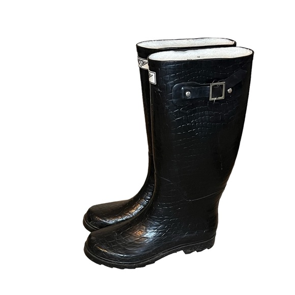 Forever Young Womens Black Rain Boots With Buckle Size 7 - Picture 2 of 4